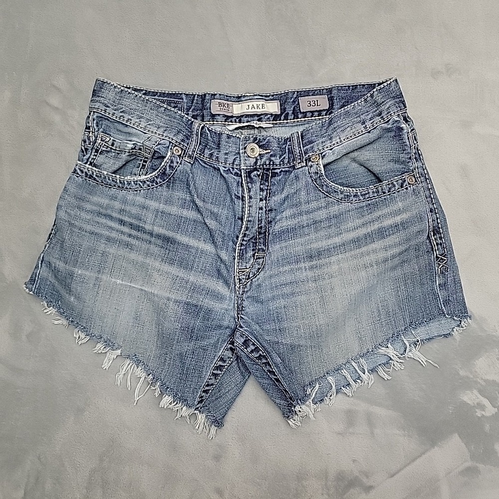 BKE Shorts Mens 33 Faded Blue Denim Jake Biker Y2K Mini Grunge Y2K 90s Retro